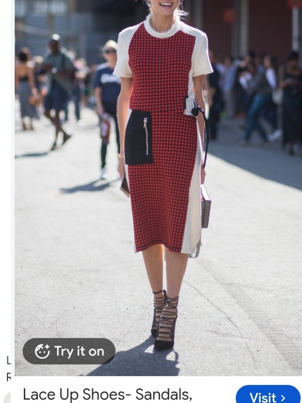 3.1 Phillip Lim Red & Cream Houndstooth Wool Blend Midi Dress
